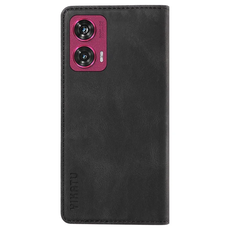 YIKATU YK-004 For Motorola Edge 50 Fusion 5G Leather Case Wallet Phone Cover Skin-Touch - Black