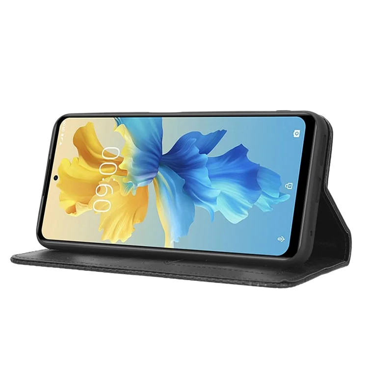 Para Infinix Hot 11 4G 2022 X675 Retro Textura PU Cubierta de Cuero Imprimida Mosaic Stand Hidden Adsorción Magnética Flip Willet Case - Negro