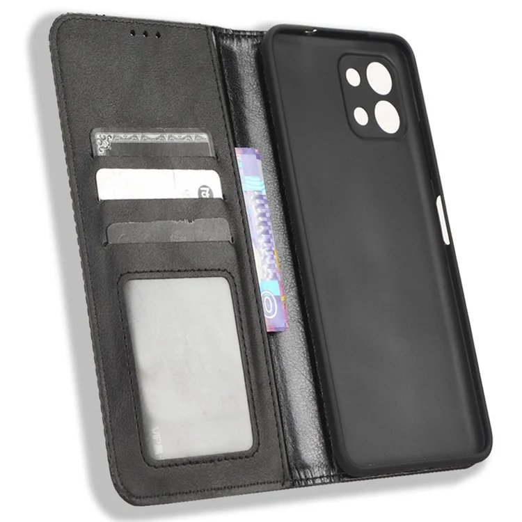 Para Infinix Hot 11 4G 2022 X675 Retro Textura PU Cubierta de Cuero Imprimida Mosaic Stand Hidden Adsorción Magnética Flip Willet Case - Negro