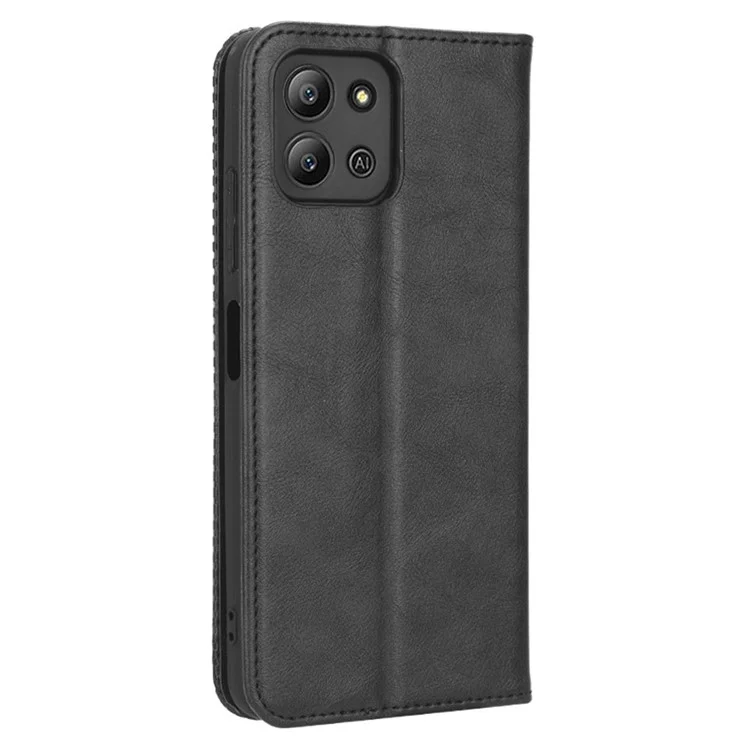 Para Infinix Hot 11 4G 2022 X675 Retro Textura PU Cubierta de Cuero Imprimida Mosaic Stand Hidden Adsorción Magnética Flip Willet Case - Negro