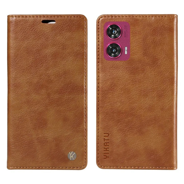 YIKATU YK-006 For Motorola Edge 50 Fusion 5G Case Litchi Texture Leather Wallet Phone Cover - Brown