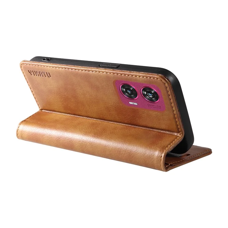 YIKATU YK-006 For Motorola Edge 50 Fusion 5G Case Litchi Texture Leather Wallet Phone Cover - Brown