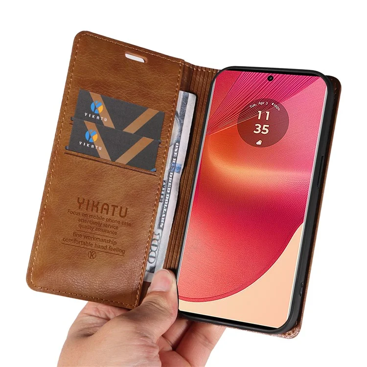 YIKATU YK-006 For Motorola Edge 50 Fusion 5G Case Litchi Texture Leather Wallet Phone Cover - Brown