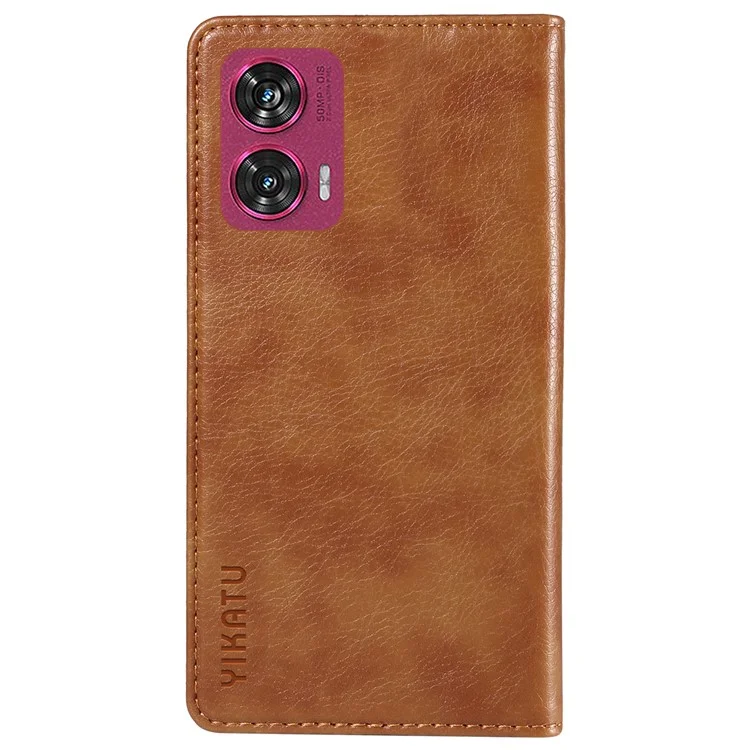 YIKATU YK-006 For Motorola Edge 50 Fusion 5G Case Litchi Texture Leather Wallet Phone Cover - Brown