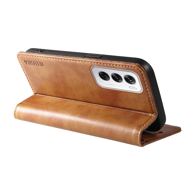 YIKATU YK-006 For Oppo Reno12 5G (Global) Wallet Case Litchi Texture Leather Phone Cover - Brown
