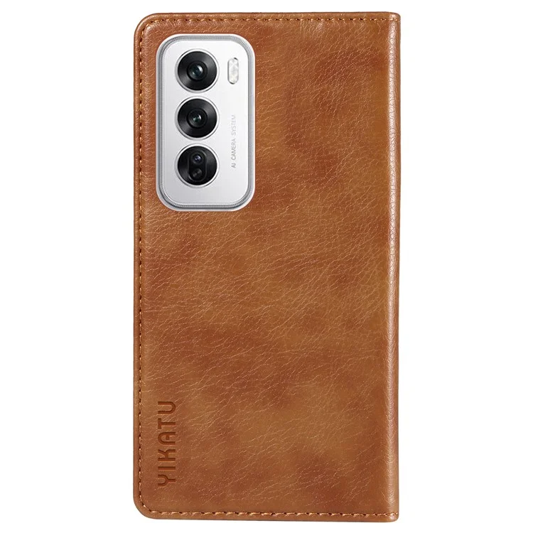 YIKATU YK-006 For Oppo Reno12 5G (Global) Wallet Case Litchi Texture Leather Phone Cover - Brown