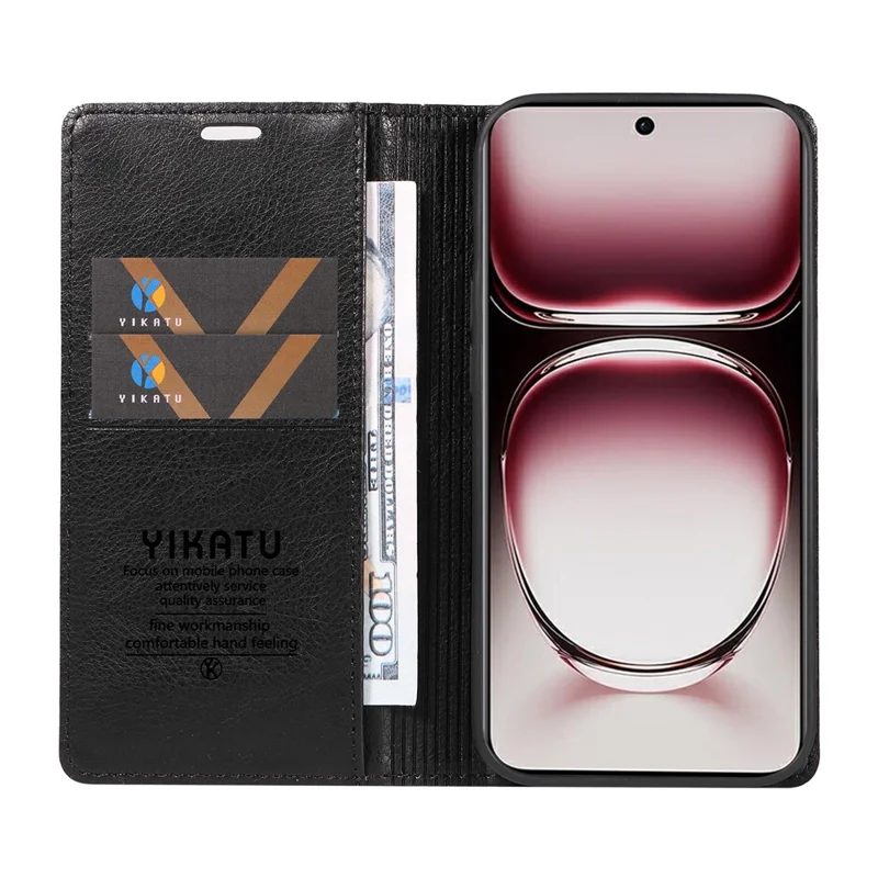 YIKATU YK-006 For Oppo Reno12 Pro 5G (Global) / (China) Wallet Phone Case Litchi Texture Leather Cover - Black