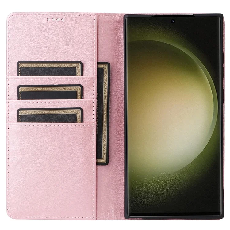 Para Samsung Galaxy S23 Ultra Case Leather RFID Blocking Wallet Phone Cover - Pink