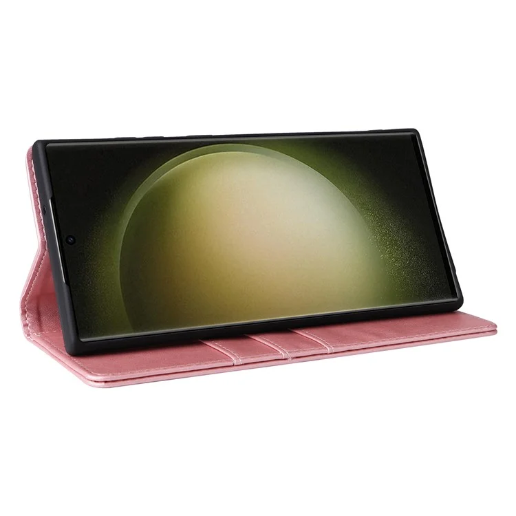 Para Samsung Galaxy S23 Ultra Case Leather RFID Blocking Wallet Phone Cover - Pink