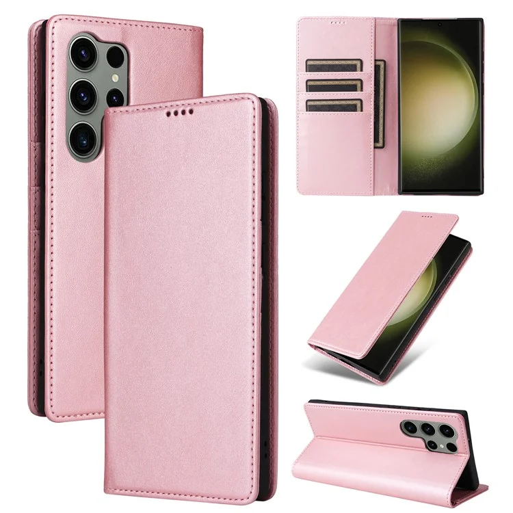 Para Samsung Galaxy S23 Ultra Case Leather RFID Blocking Wallet Phone Cover - Pink