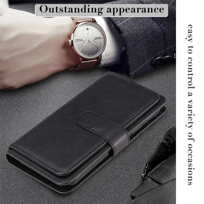 For iPhone 17e / 16e Leather Case with 10 Card Holder Phone Cover Stand - Black