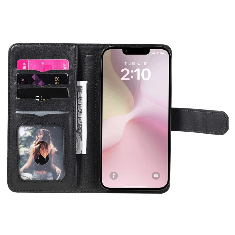 For iPhone 17e / 16e Leather Case with 10 Card Holder Phone Cover Stand - Black
