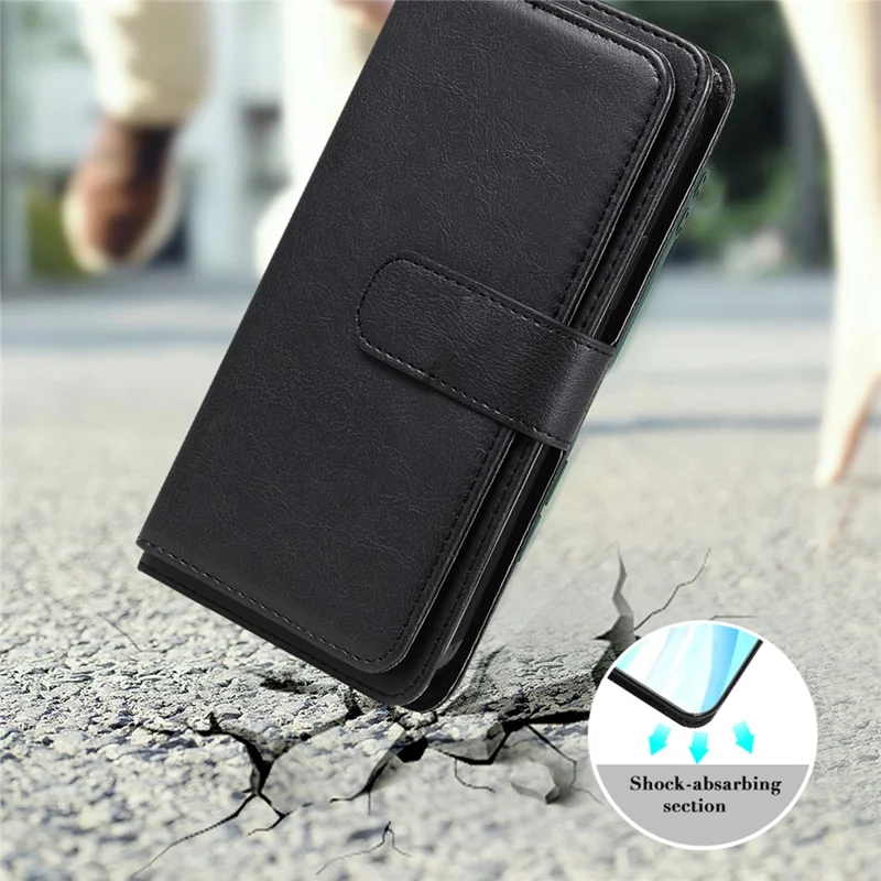 For iPhone 17e / 16e Leather Case with 10 Card Holder Phone Cover Stand - Black