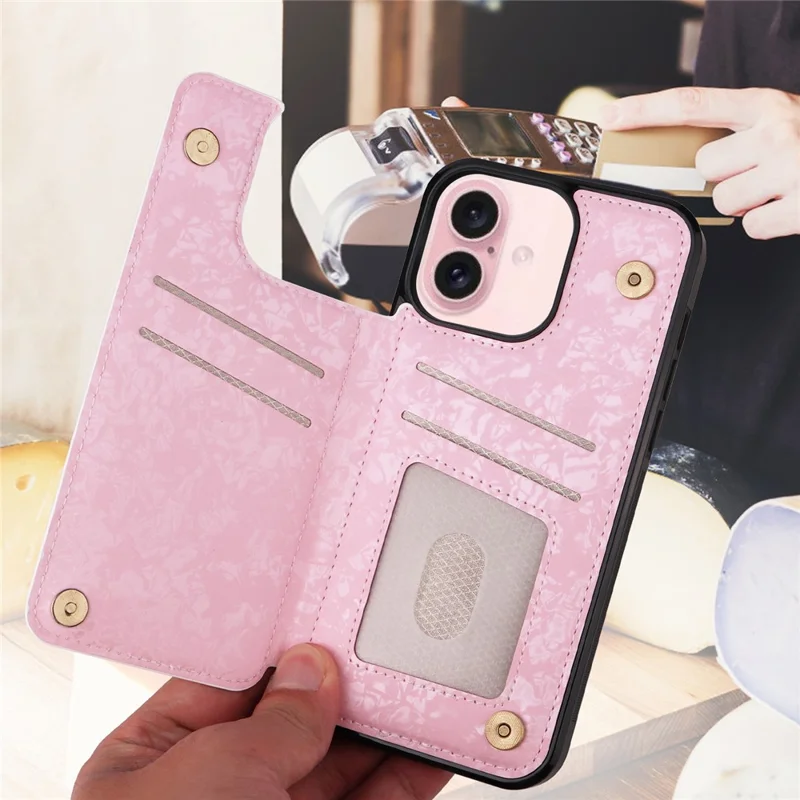 For iPhone 16 Case Flower Leather+TPU Phone Cover RFID Blocking Card Slots - Rose