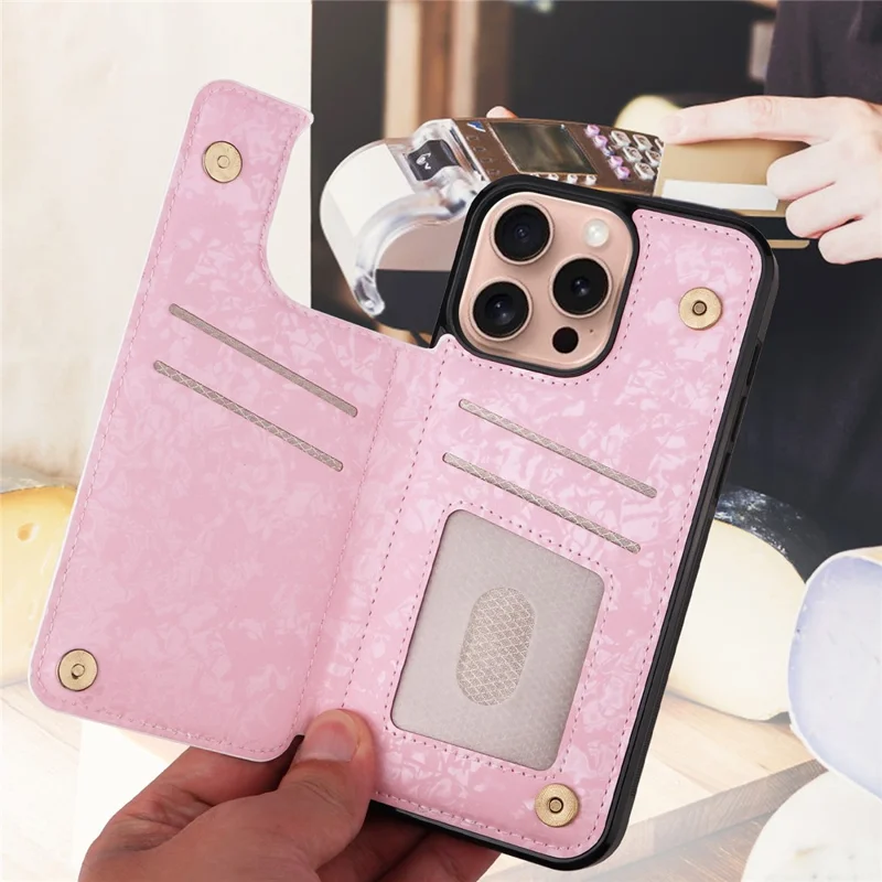 Для iPhone 16 Pro Case Flower Leather+TPU RFID Blocking Card Slots Phone Cover - Rose