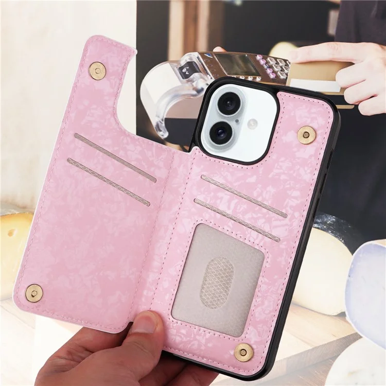 Per iPhone 16 Plus Card Slots Case Flower Leather+TPU Phone Cover RFID Blocking - Rose