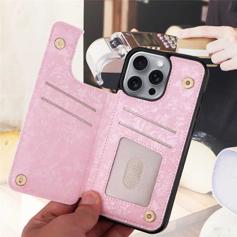 Für iPhone 16 Pro Max Hülle Blume Leder+TPU RFID-Blocker Handyhülle mit Kartenfächern - Rose