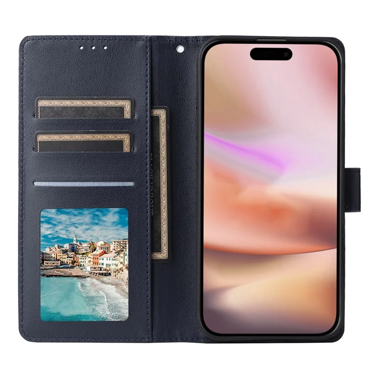 Für iPhone 16 Plus Wallet Case 3 Kartenfächer Slim-Fit PU-Leder Telefonhülle - Blau