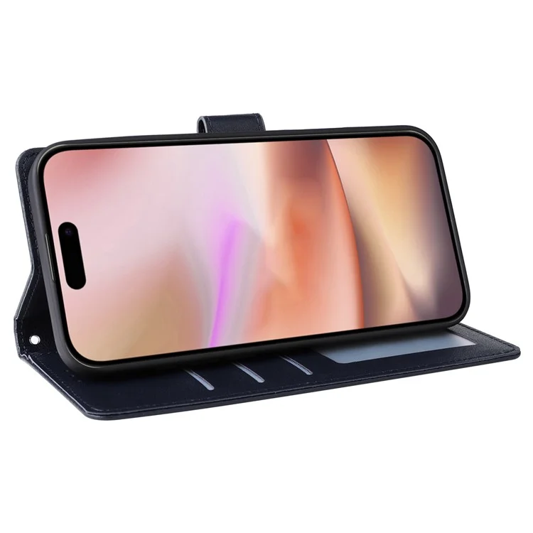 Für iPhone 16 Plus Wallet Case 3 Kartenfächer Slim-Fit PU-Leder Telefonhülle - Blau