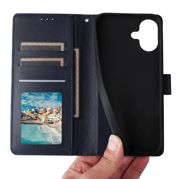 Für iPhone 16 Plus Wallet Case 3 Kartenfächer Slim-Fit PU-Leder Telefonhülle - Blau