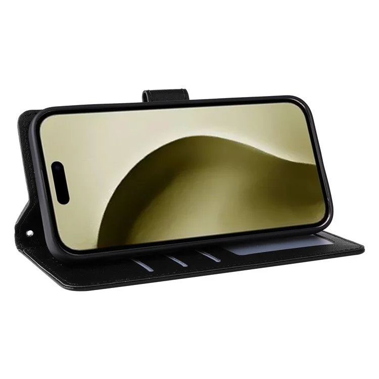 Für iPhone 16 Pro Wallet Case 3 Kartenschlitze Slim-Fit PU-Leder Stand-Handyhülle - Schwarz