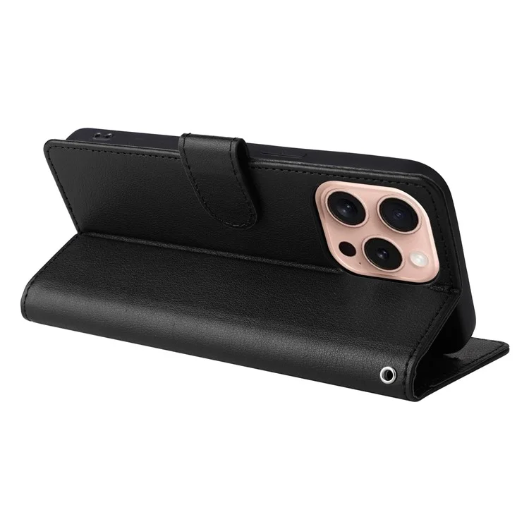 Für iPhone 16 Pro Wallet Case 3 Kartenschlitze Slim-Fit PU-Leder Stand-Handyhülle - Schwarz
