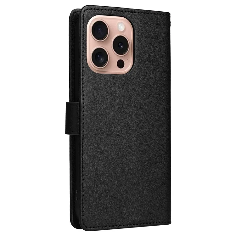 Für iPhone 16 Pro Wallet Case 3 Kartenschlitze Slim-Fit PU-Leder Stand-Handyhülle - Schwarz