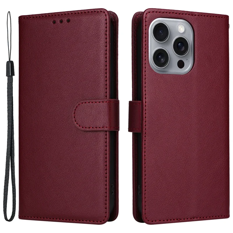 For iPhone 16 Pro Max Wallet Case 3 Card Slots Slim-Fit PU Leather Stand Phone Cover - Wine Red