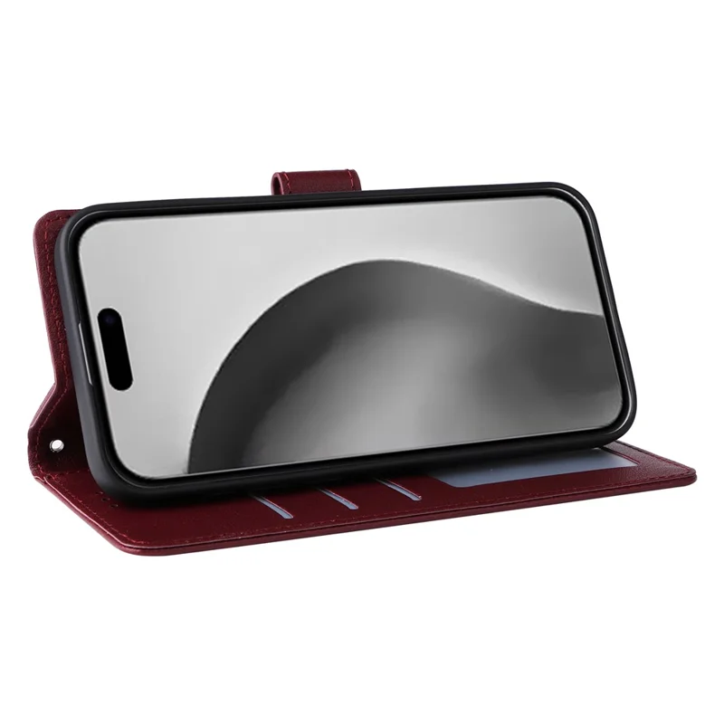 For iPhone 16 Pro Max Wallet Case 3 Card Slots Slim-Fit PU Leather Stand Phone Cover - Wine Red