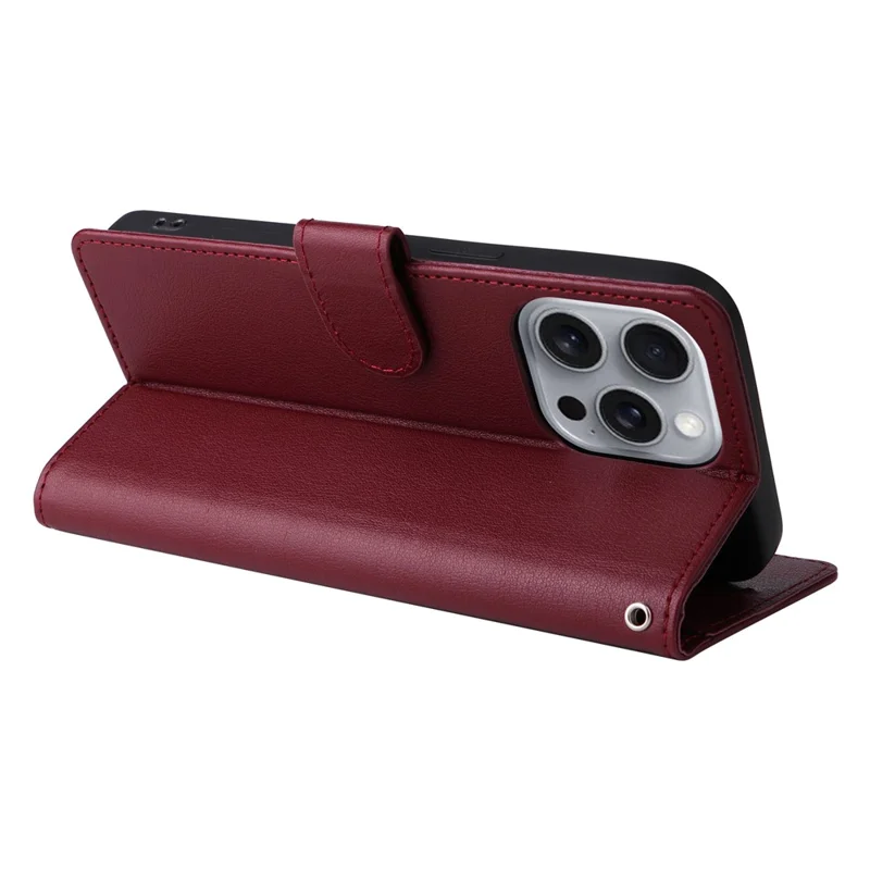 For iPhone 16 Pro Max Wallet Case 3 Card Slots Slim-Fit PU Leather Stand Phone Cover - Wine Red