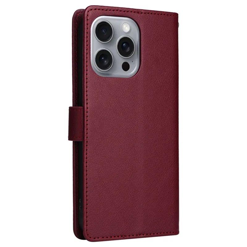For iPhone 16 Pro Max Wallet Case 3 Card Slots Slim-Fit PU Leather Stand Phone Cover - Wine Red