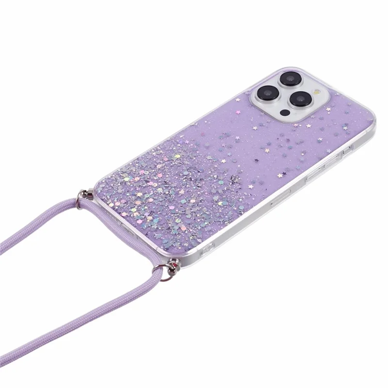 AW Series For iPhone 16 Pro Case Starry Epoxy TPU Shockproof Phone Cover with Lanyard - Purple