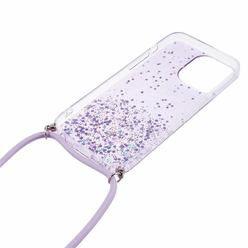 AW Series For iPhone 16 Pro Case Starry Epoxy TPU Shockproof Phone Cover with Lanyard - Purple