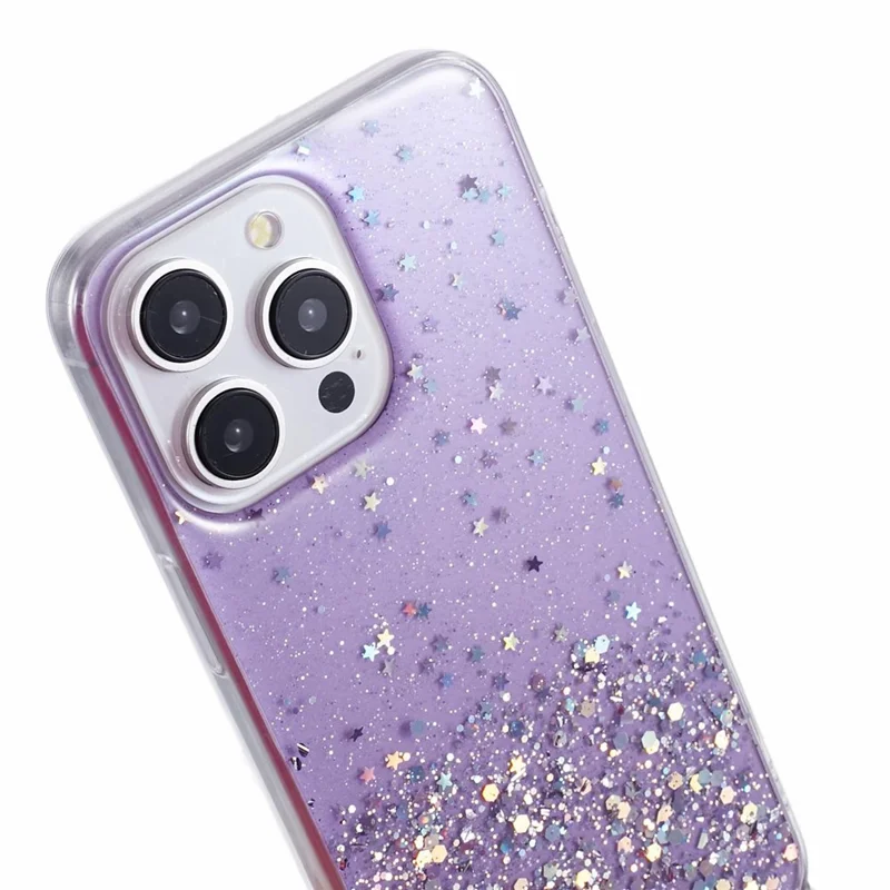 AW Series For iPhone 16 Pro Case Starry Epoxy TPU Shockproof Phone Cover with Lanyard - Purple