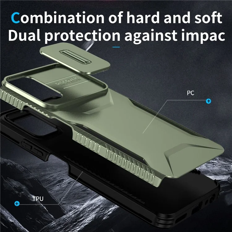 Für Motorola Moto G Power (2024) Case Slide Lens Window TPU+PC Phone Cover Anti-Fall Protection - Grün