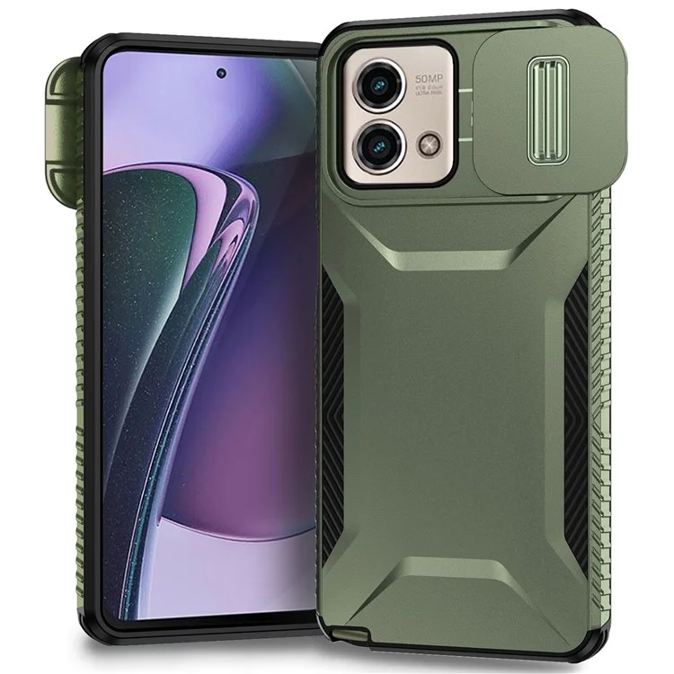 For Motorola Moto G Stylus 5G (2023) Case with Slide Camera Cover TPU+PC Phone Back Shell - Green