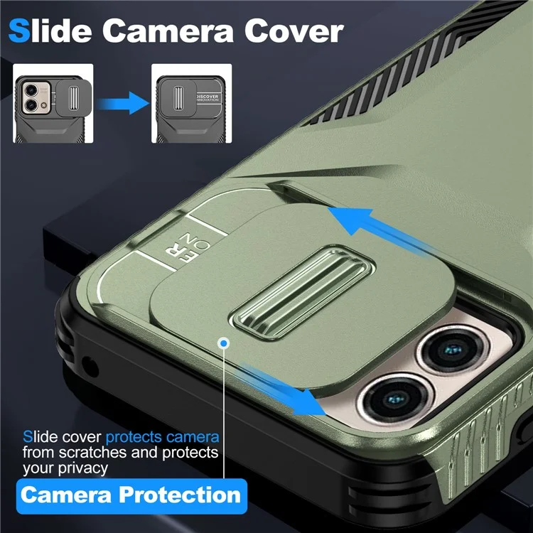 For Motorola Moto G Stylus 5G (2023) Case with Slide Camera Cover TPU+PC Phone Back Shell - Green