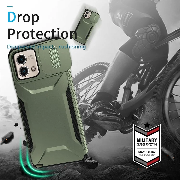 For Motorola Moto G Stylus 5G (2023) Case with Slide Camera Cover TPU+PC Phone Back Shell - Green