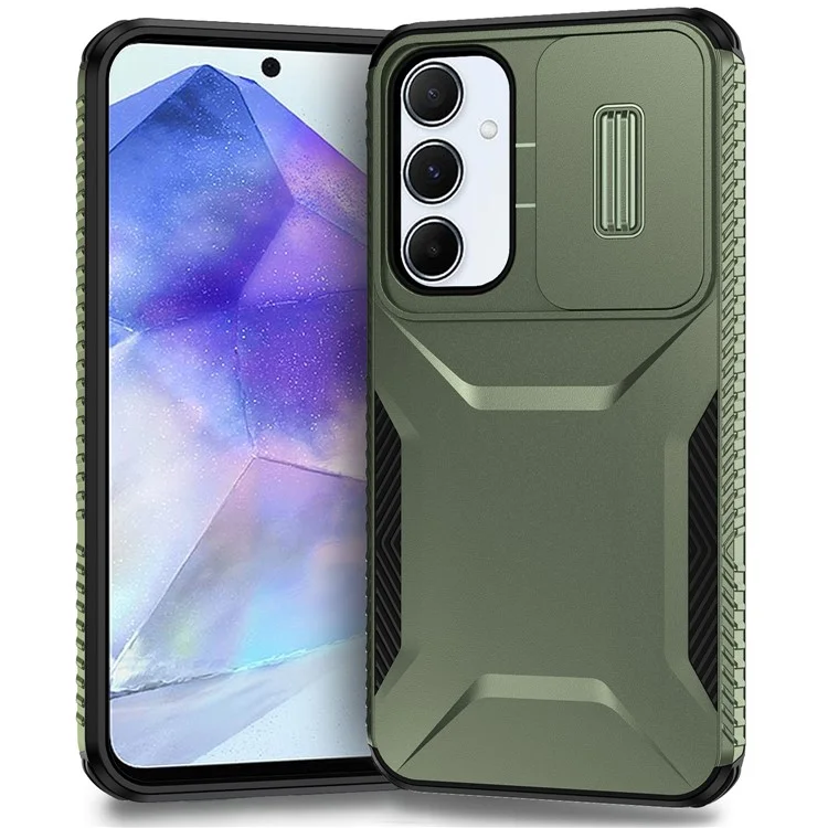 Für Samsung Galaxy A55 5G Hülle Schiebeobjektiv Cover Design TPU+PC Handyhülle - Grün