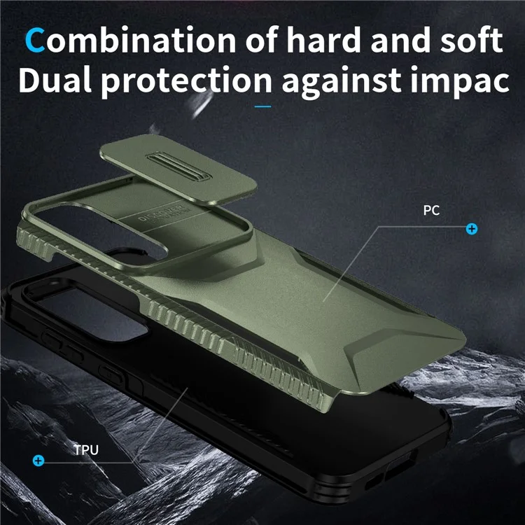 Für Samsung Galaxy A55 5G Hülle Schiebeobjektiv Cover Design TPU+PC Handyhülle - Grün