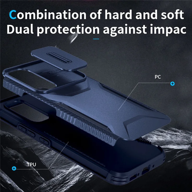 For Samsung Galaxy A54 5G Case TPU+PC Phone Cover with Slide Lens Protection Design - Blue