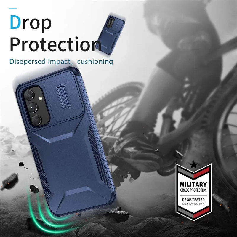 For Samsung Galaxy A54 5G Case TPU+PC Phone Cover with Slide Lens Protection Design - Blue