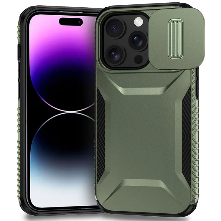 Capa para iPhone 14 Pro, Cobertura de Telefone TPU+PC com Proteção de Lente Deslizante - Verde