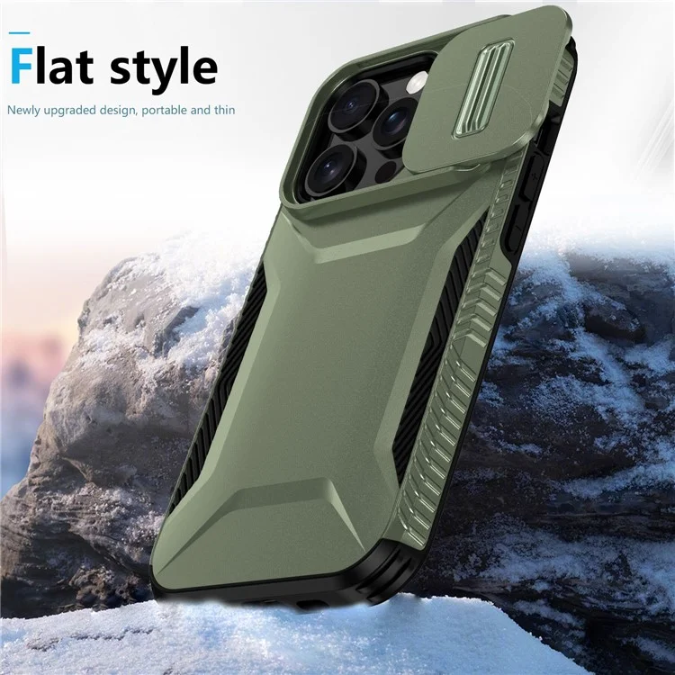 Capa para iPhone 14 Pro, Cobertura de Telefone TPU+PC com Proteção de Lente Deslizante - Verde