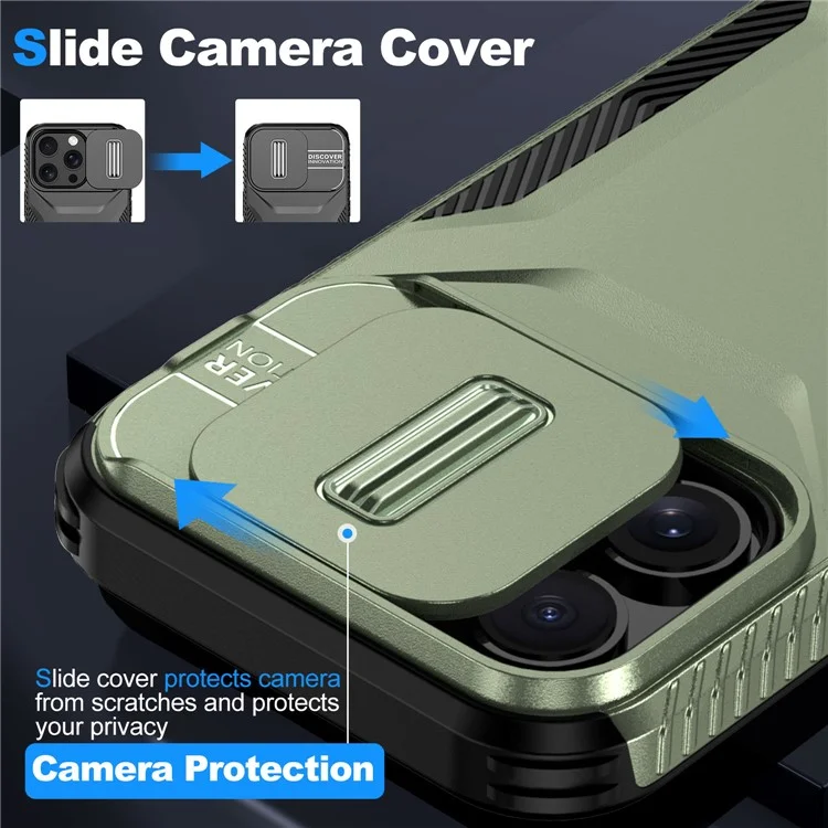 Capa para iPhone 14 Pro, Cobertura de Telefone TPU+PC com Proteção de Lente Deslizante - Verde