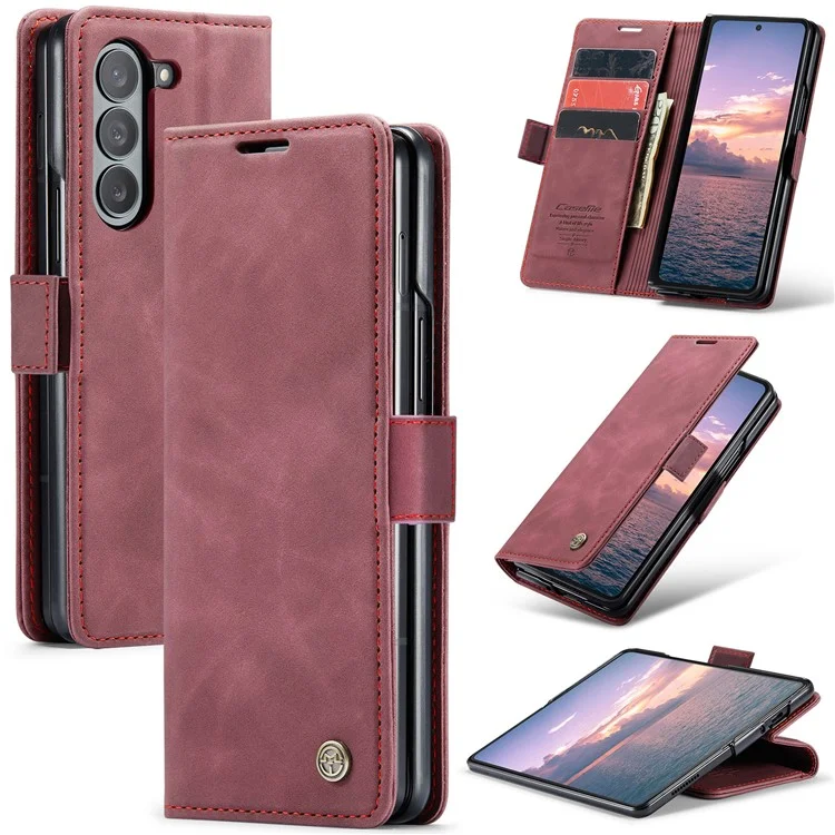 CASEME 013 Serie Per Samsung Galaxy Z Fold6 5G Supporto per telefono Custodia antiurto in pelle PU - Rosso vino
