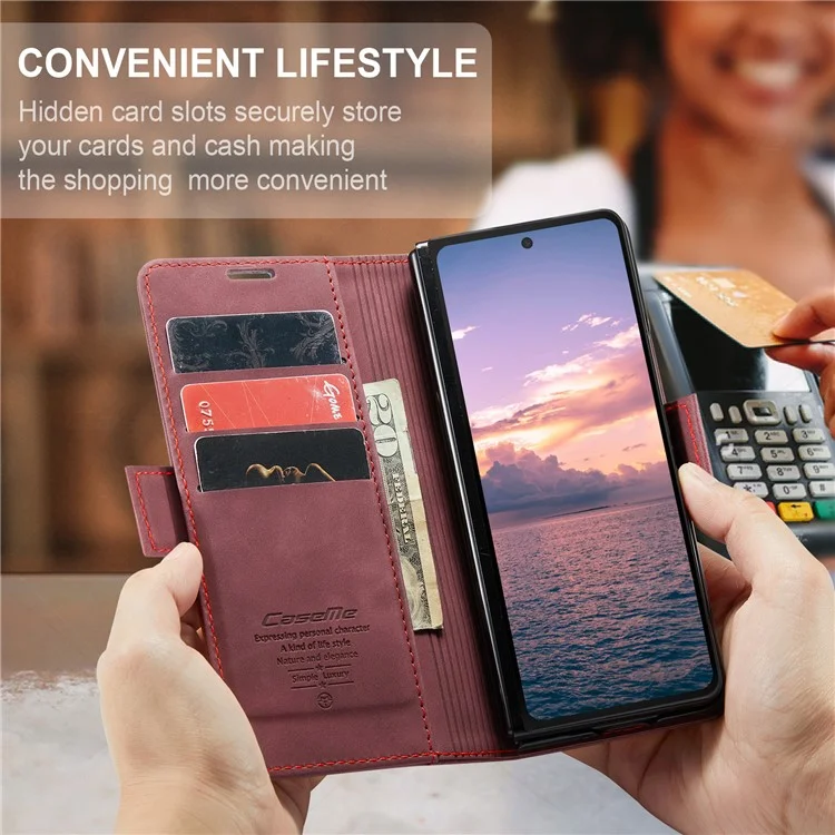 CASEME 013 Serie Per Samsung Galaxy Z Fold6 5G Supporto per telefono Custodia antiurto in pelle PU - Rosso vino