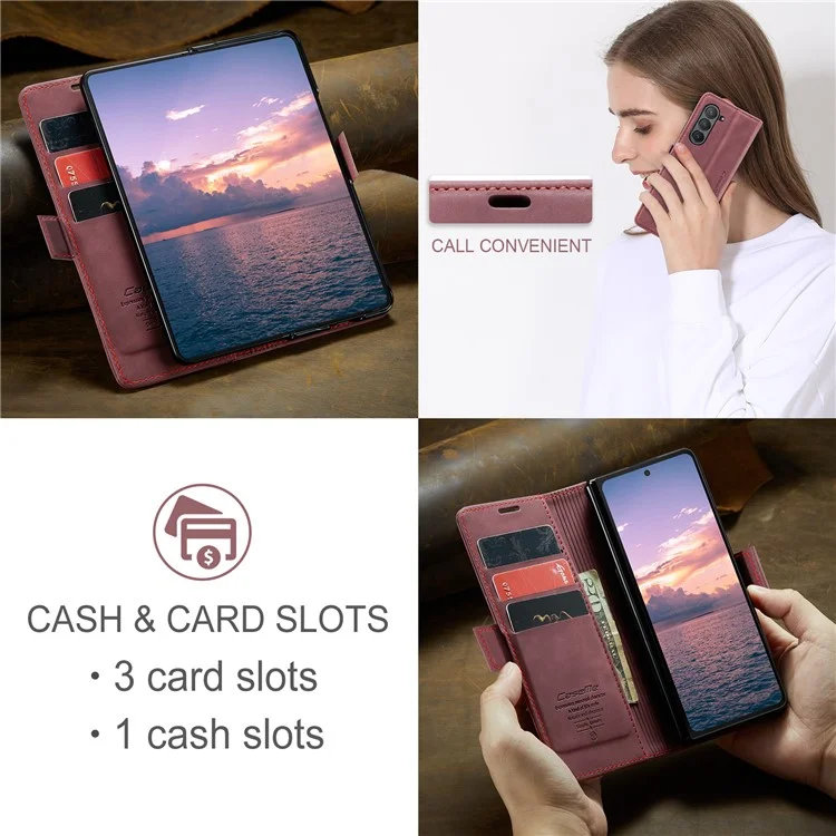 CASEME 013 Serie Per Samsung Galaxy Z Fold6 5G Supporto per telefono Custodia antiurto in pelle PU - Rosso vino