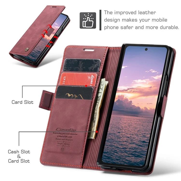 CASEME 013 Serie Per Samsung Galaxy Z Fold6 5G Supporto per telefono Custodia antiurto in pelle PU - Rosso vino