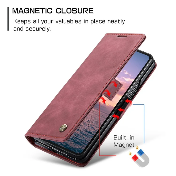 CASEME 013 Serie Per Samsung Galaxy Z Fold6 5G Supporto per telefono Custodia antiurto in pelle PU - Rosso vino